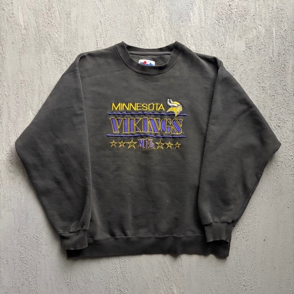 Vintage Minnesota Vikings Sweatshirt Large Black 1990s NFL Embroidered